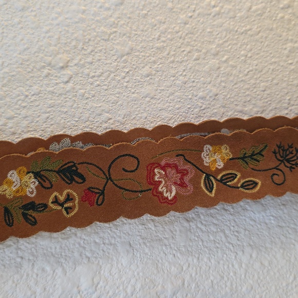 Embroidered Tan Belt with Fringe 37.5" Long - Picture 6 of 6